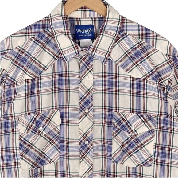 Vintage Wrangler Shirt Mens XL Western Pearl Snap Plaid Long Sleeve Pointed Yoke - Picture 2 of 9